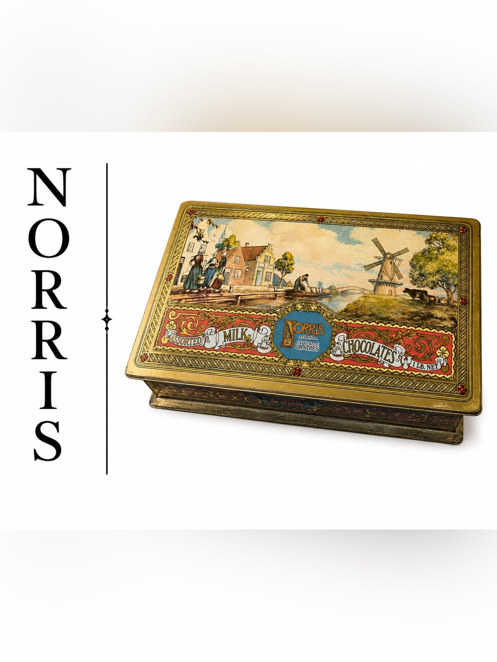 ✨ Vintage Norris Exquisite Candies Tin – Dutch Windmill Scene ✨
